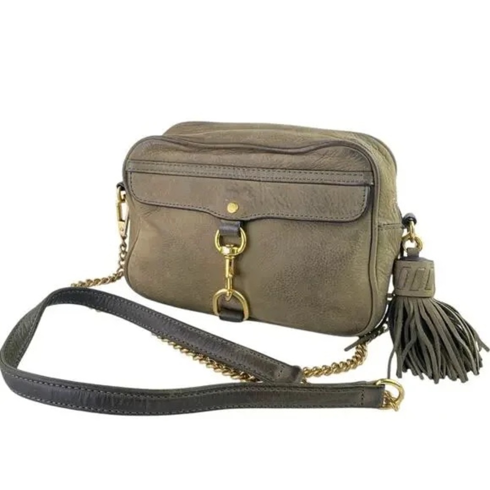 rebecca minkoff brown brushed pebble leather chain crossbody bag green khaki